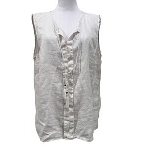 Eileen Tracy Linen Sleeveless Blouse White Tassel Boho XL Linen Resort Summer